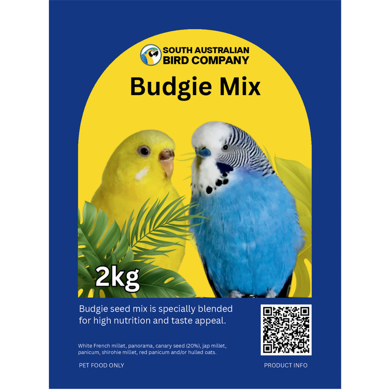 label of the 2kg budgie mix bird seed