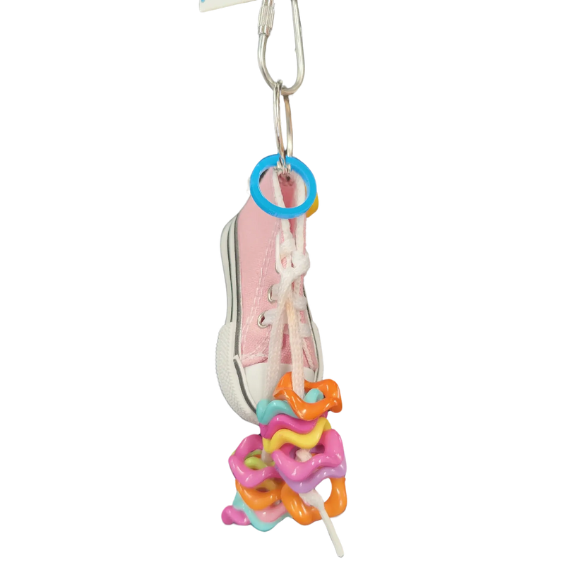 hanging shoe with wiggle rings bird toy