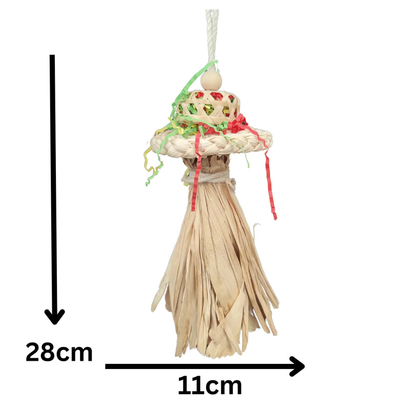Natural Hat with Long Tassels Bird Toy